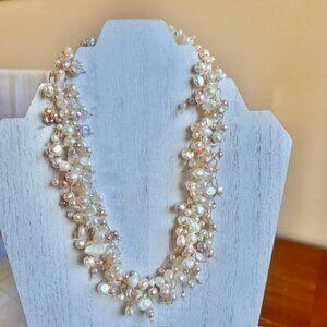 Pearl Collar Necklace, Faux Pearl Dangle Necklace